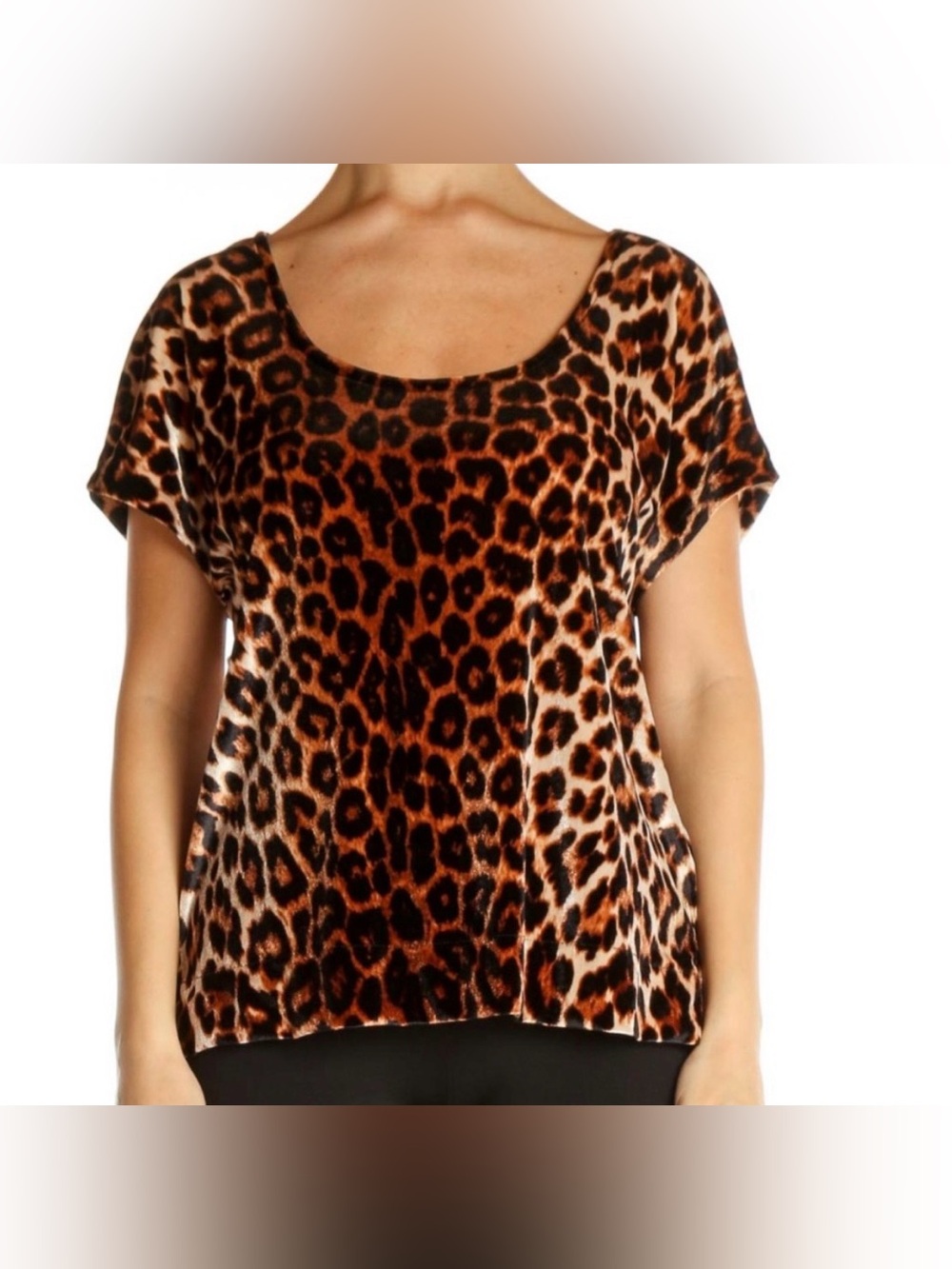 ✨Holly Hock Lucky Brand Brown/Black Leopard Print Velour Short Sleeve Top XS